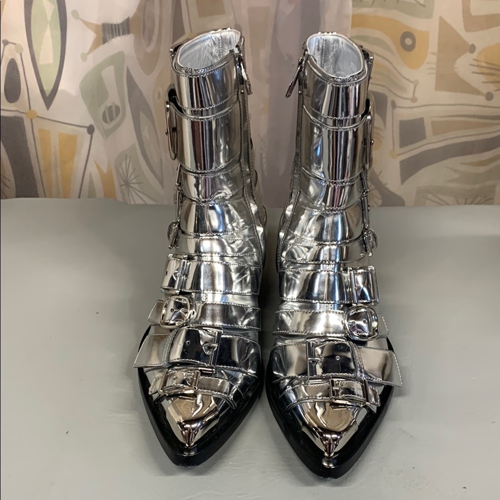 ALEXANDER MCQUEEN Punk Silver Buckle Strap Ankle Boots SO COOL!!! - Picture 2 of 10